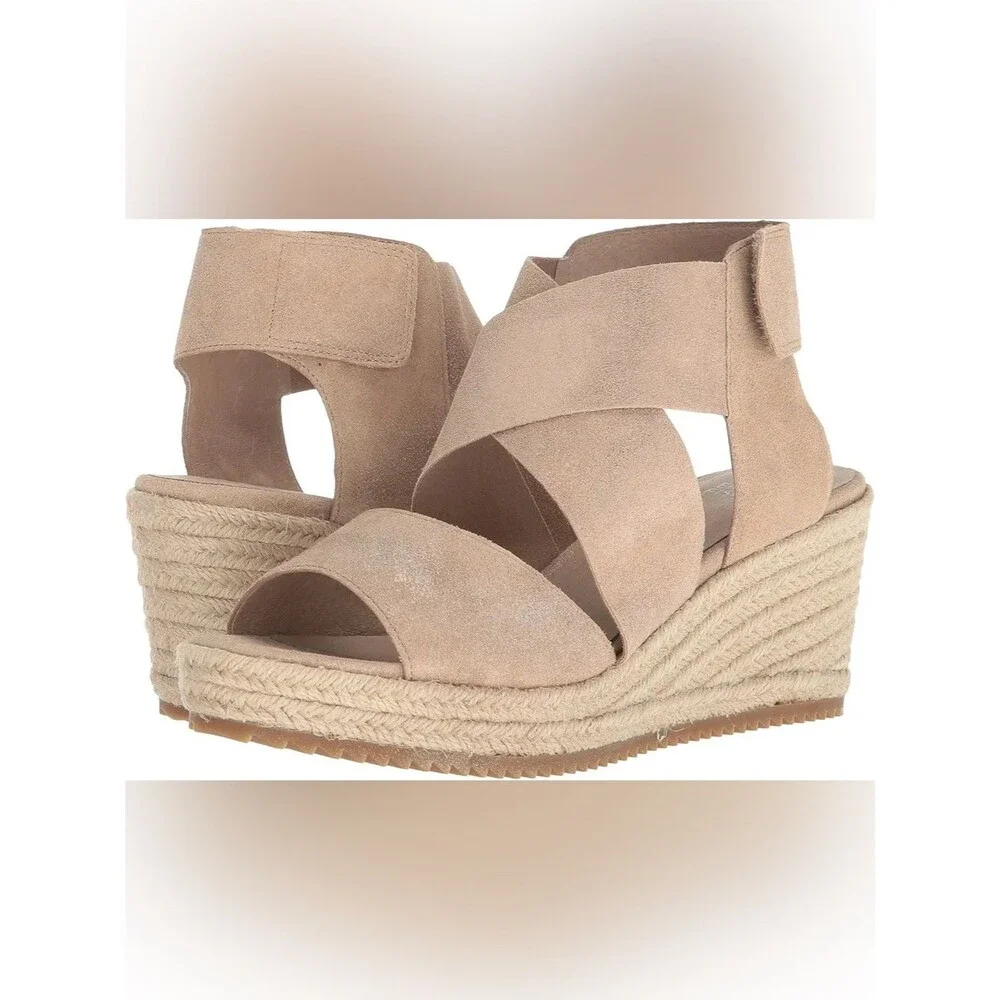 Eileen Fisher Willow 3 Espadrille Wedge Sandal in Metallic Taupe Suede size 10